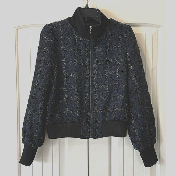 Women's Marled by Reunited Blue and Black Bomber Jacket Size Large - Picture 1 of 4